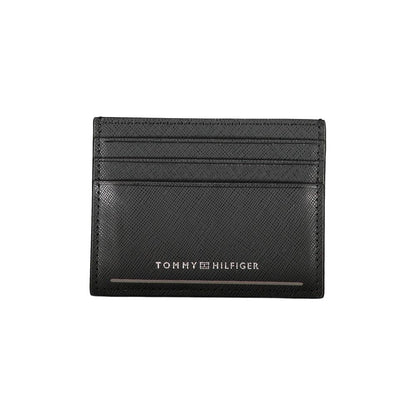 Tommy Hilfiger Black Leather Wallet with card holder, central pocket, and logo in contrasting details.