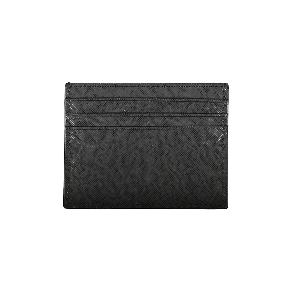 Tommy Hilfiger Black Leather Wallet with card holder, central pocket, contrast details, and logo displayed on the front.