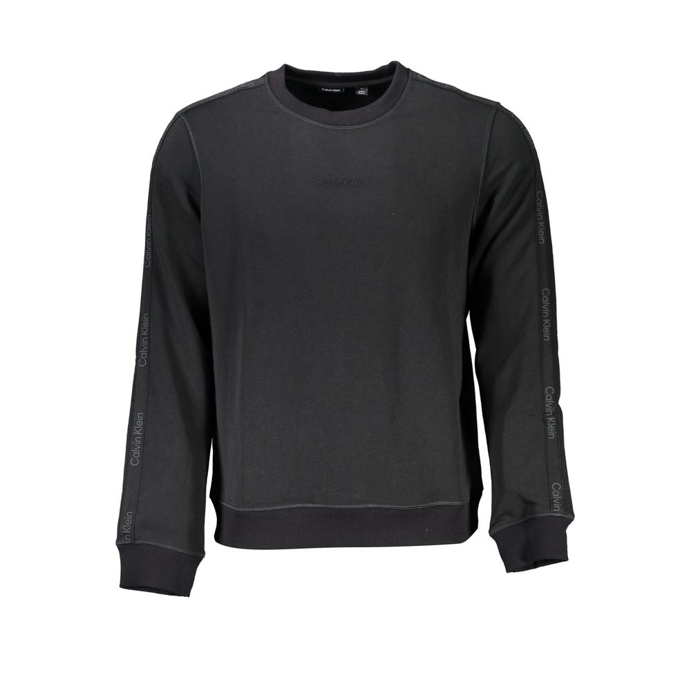 Calvin Klein Black Polyester Men Sweater with long sleeves and logo details, showcasing urban sophistication and unparalleled softness.