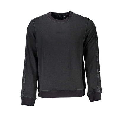 Calvin Klein Black Polyester Men Sweater with long sleeves and logo details, showcasing urban sophistication and unparalleled softness.