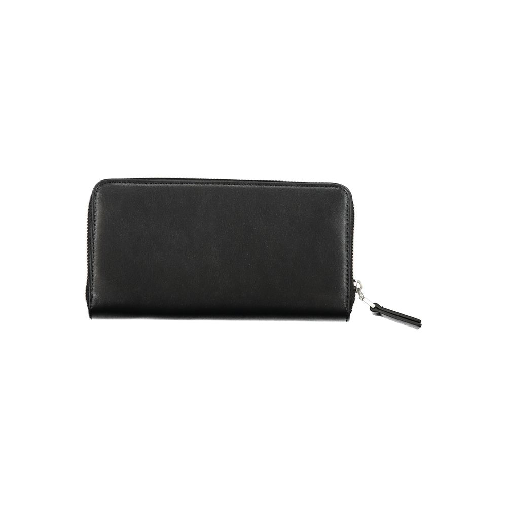 Calvin Klein Black Polyester Wallet with zip closure, 5 compartments, coin purse, card spaces, external pocket, and logo detail.