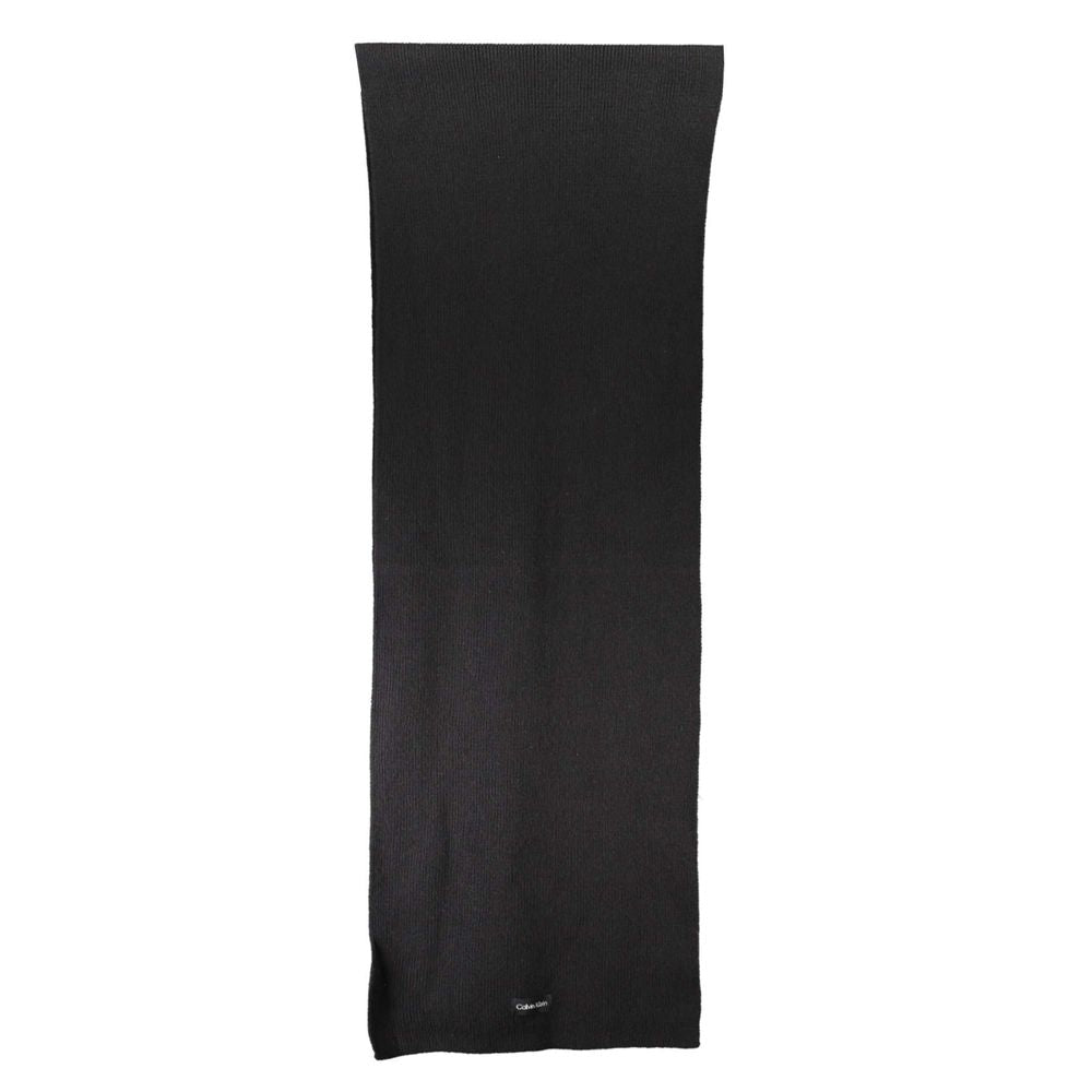 Calvin Klein Black Cotton Scarf, 30x192 cm with embroidery and logo detail.