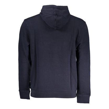 Napapijri Blue Cotton Men Sweater with hood, back view showcasing its luxurious brushed cotton fabric, ideal for casual style.