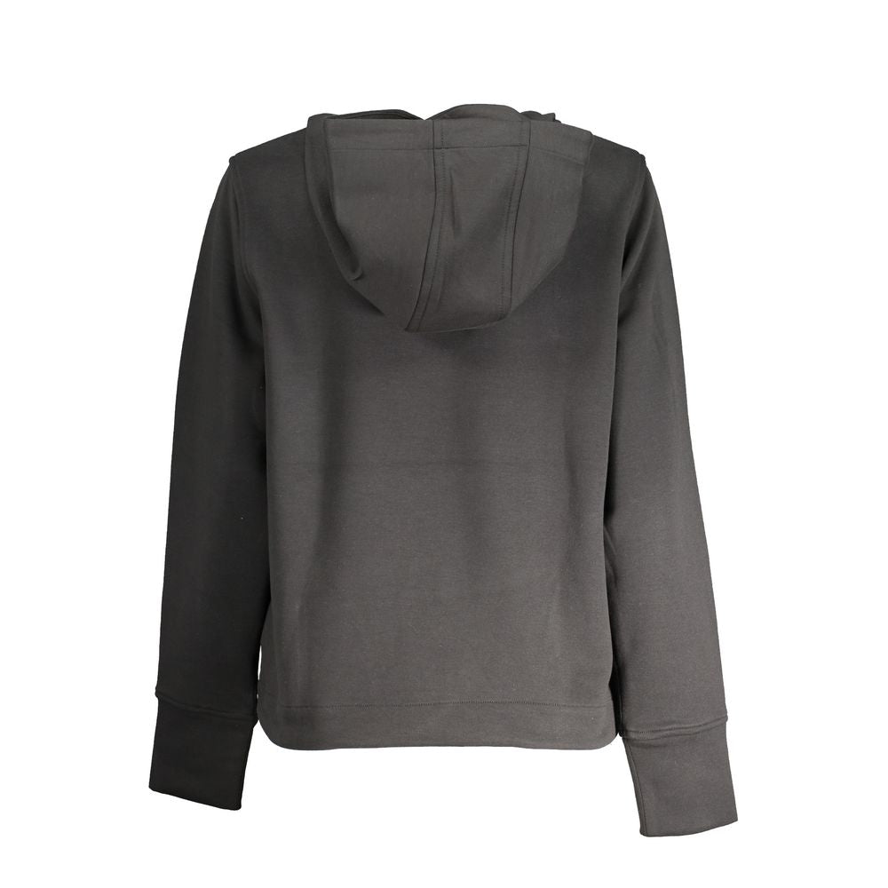 Back view of K-WAY Black Polyester Women Sweater featuring a hood and long sleeves.