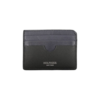 Tommy Hilfiger Black Leather Wallet with card holder slots, contrast details, and logo.