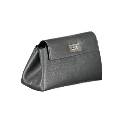 Calvin Klein Black Polyester Handbag with adjustable strap, internal pocket, contrasting details, and snap closure.