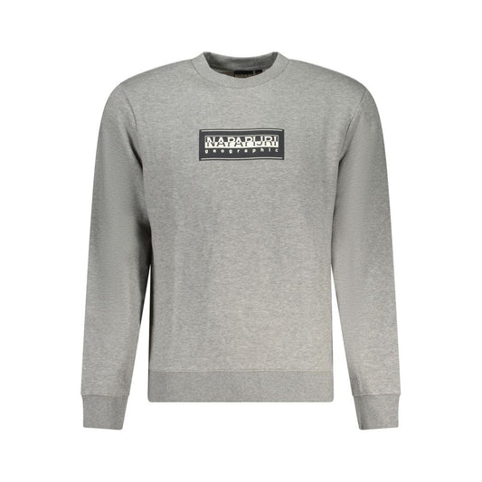 Napapijri Gray Cotton Men Sweater with logo, classic fit, and crew neck, perfect for urban style, crafted from premium cotton-polyester blend.