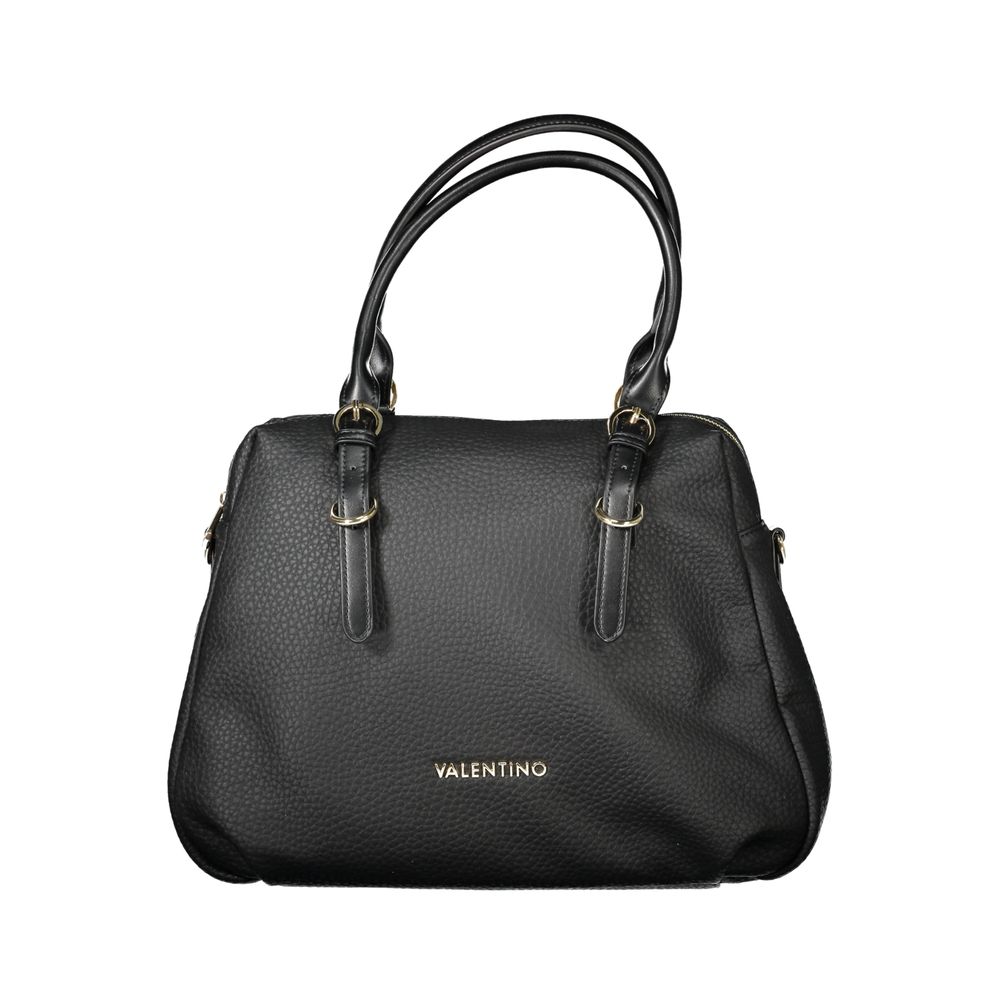 Mario Valentino Black Polyethylene Handbag with adjustable handles and strap, featuring logo and zip closure. Sustainable materials.