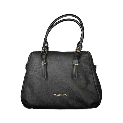Mario Valentino Black Polyethylene Handbag with adjustable handles and strap, featuring logo and zip closure. Sustainable materials.