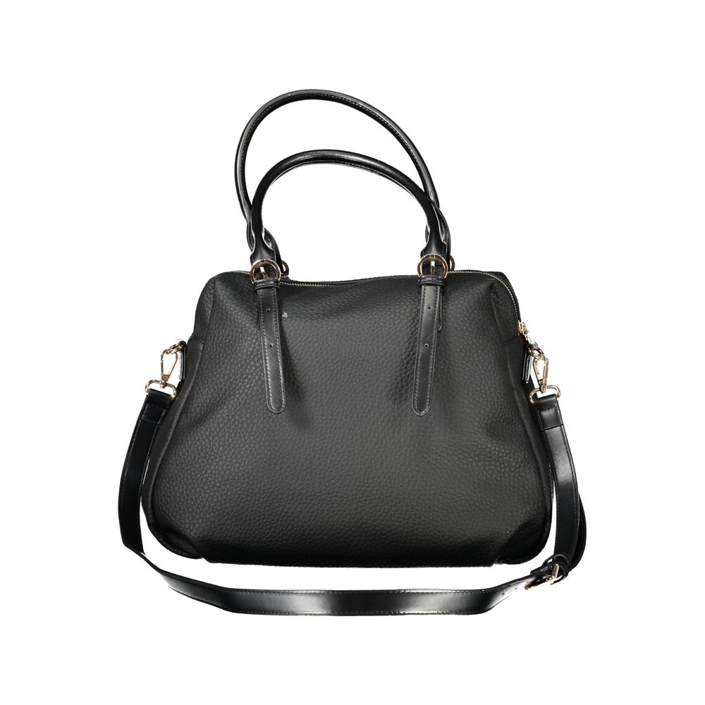 Mario Valentino Black Polyethylene Handbag with adjustable handles and strap, internal pocket, contrasting details, and zip closure.