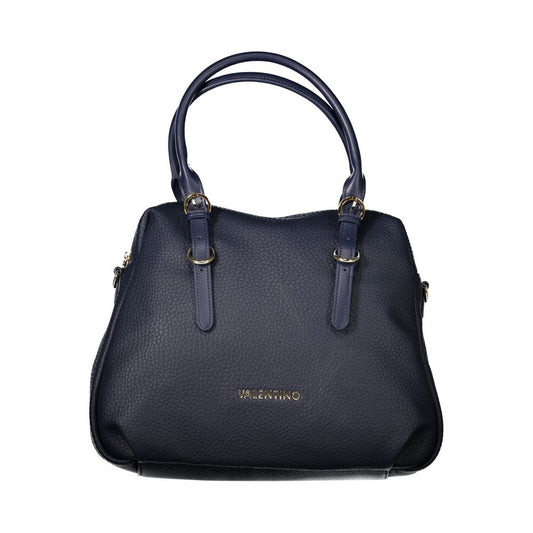 Mario Valentino Blue Polyethylene Handbag with adjustable handles and zipper closure, featuring internal phone pockets and logo detail.