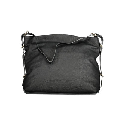 Mario Valentino Black Polyethylene Handbag with adjustable shoulder handle, two internal pockets, contrasting details, and zip closure.