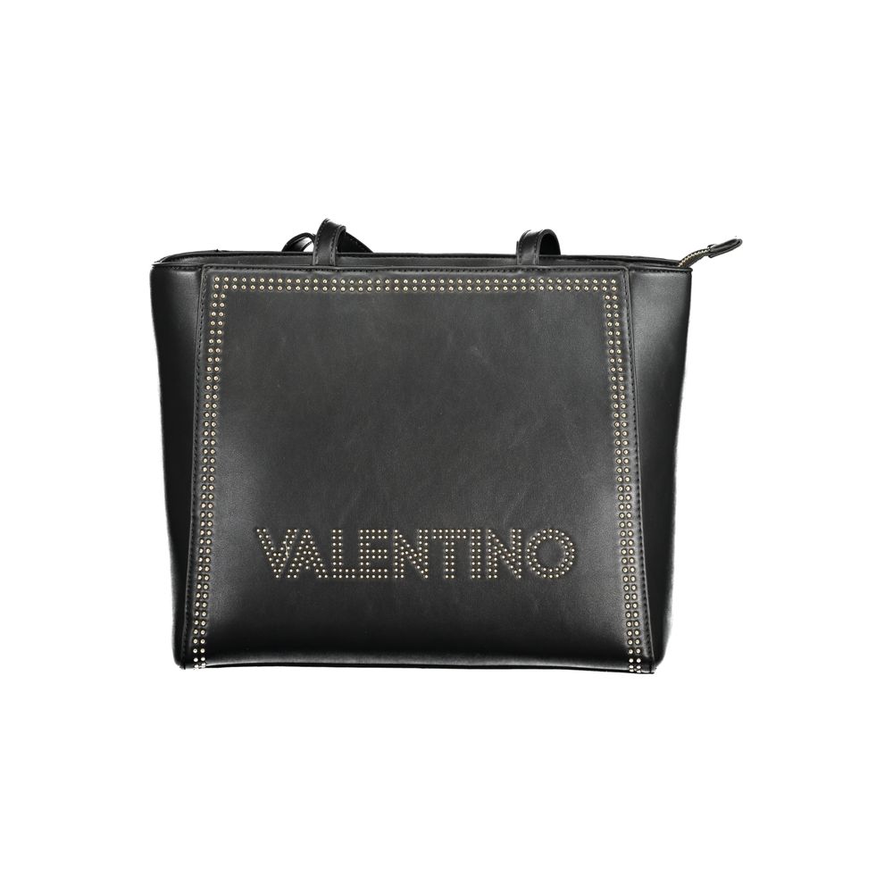 Mario Valentino Black Polyethylene Handbag with contrasting details and logo, featuring a zip closure and internal phone spaces.