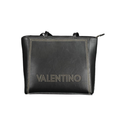 Mario Valentino Black Polyethylene Handbag with contrasting details and logo, featuring a zip closure and internal phone spaces.