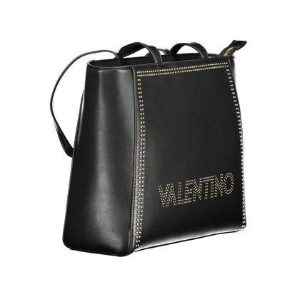 Mario Valentino Black Polyethylene Handbag with embroidered logo and contrasting details, featuring 2 handles and zip closure.