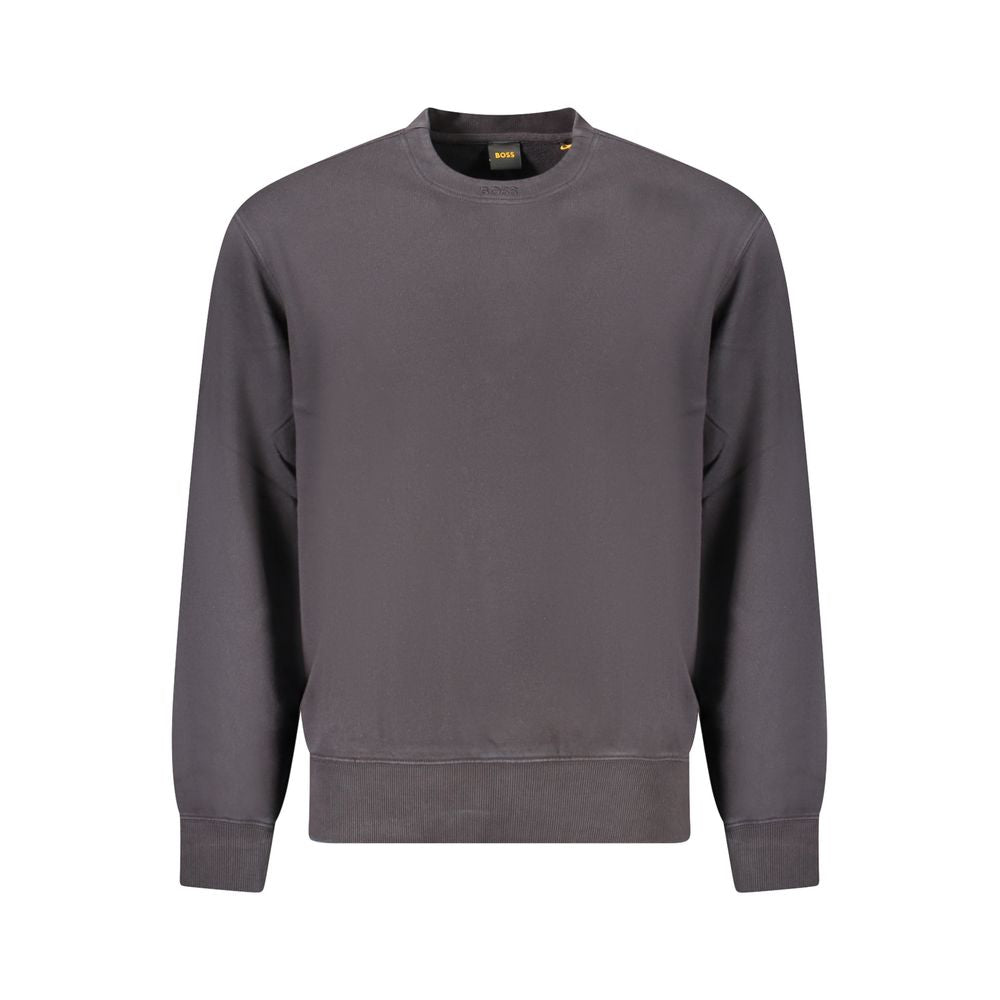 Hugo Boss Black Cotton Men Sweater in organic cotton with long sleeves and iconic logo embroidery, perfect for a sophisticated and comfortable look.