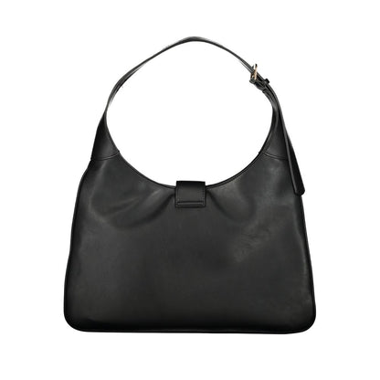 Mario Valentino Black Polyethylene Handbag with adjustable handle, zip closure, and two internal pockets.