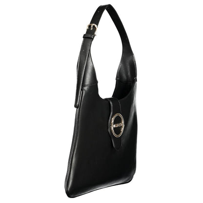Mario Valentino Black Polyethylene Handbag with adjustable handle, zip closure, and logo detail