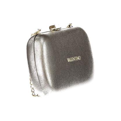 Mario Valentino Gray Polyethylene Handbag with removable chain strap and snap closure featuring logo.