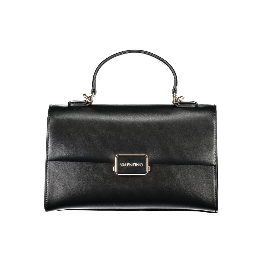 Mario Valentino Black Polyethylene Handbag with handle and adjustable strap, featuring compartments and logo.