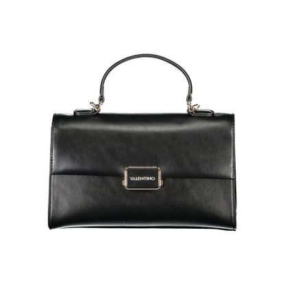Mario Valentino Black Polyethylene Handbag with handle and adjustable strap, featuring compartments and logo.