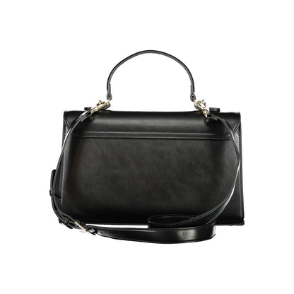 Mario Valentino Black Polyethylene Handbag with adjustable strap, central and internal pockets, protective feet, and snap closure.