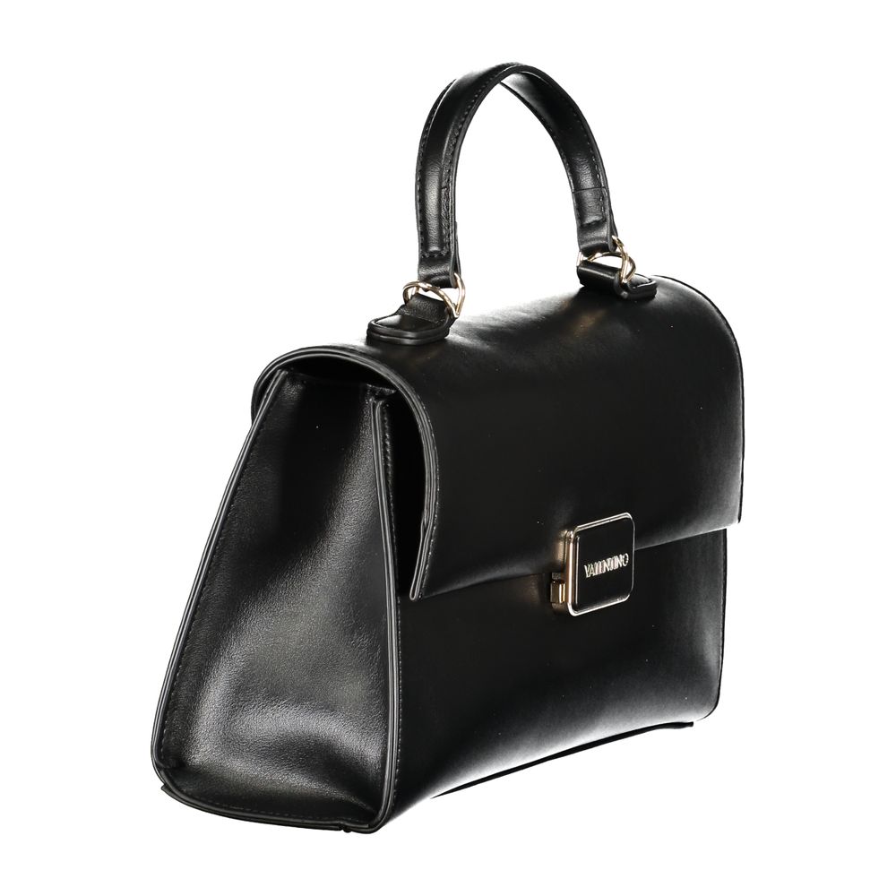 Mario Valentino Black Polyethylene Handbag with handle and strap, featuring multiple compartments and protective feet.