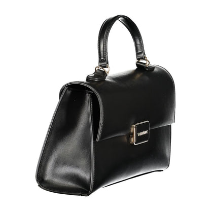 Mario Valentino Black Polyethylene Handbag with handle and strap, featuring multiple compartments and protective feet.