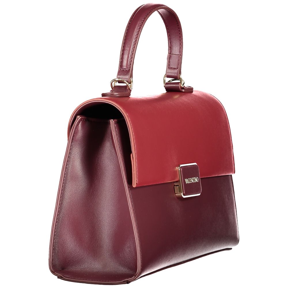 Mario Valentino Red Polyethylene Handbag with handle, removable strap, compartments, and snap closure.