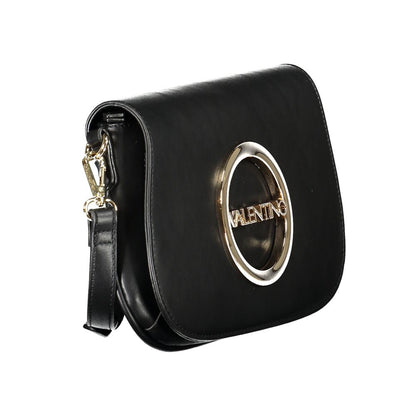 Mario Valentino Black Polyethylene Handbag with adjustable strap, logo detail, and two internal pockets, showing zipper and closure.