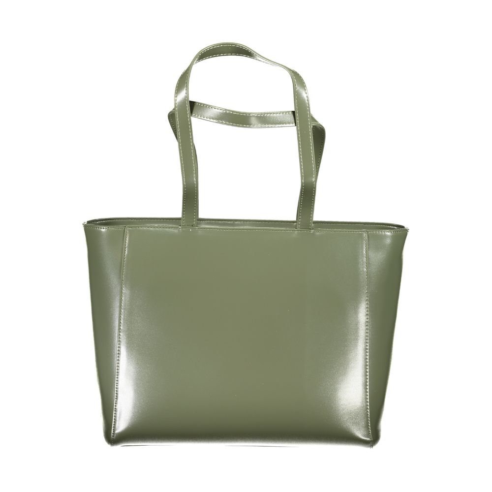 Mario Valentino Green Polyethylene Handbag with 2 handles and zip closure, featuring internal pocket and phone space, made from recycled material.