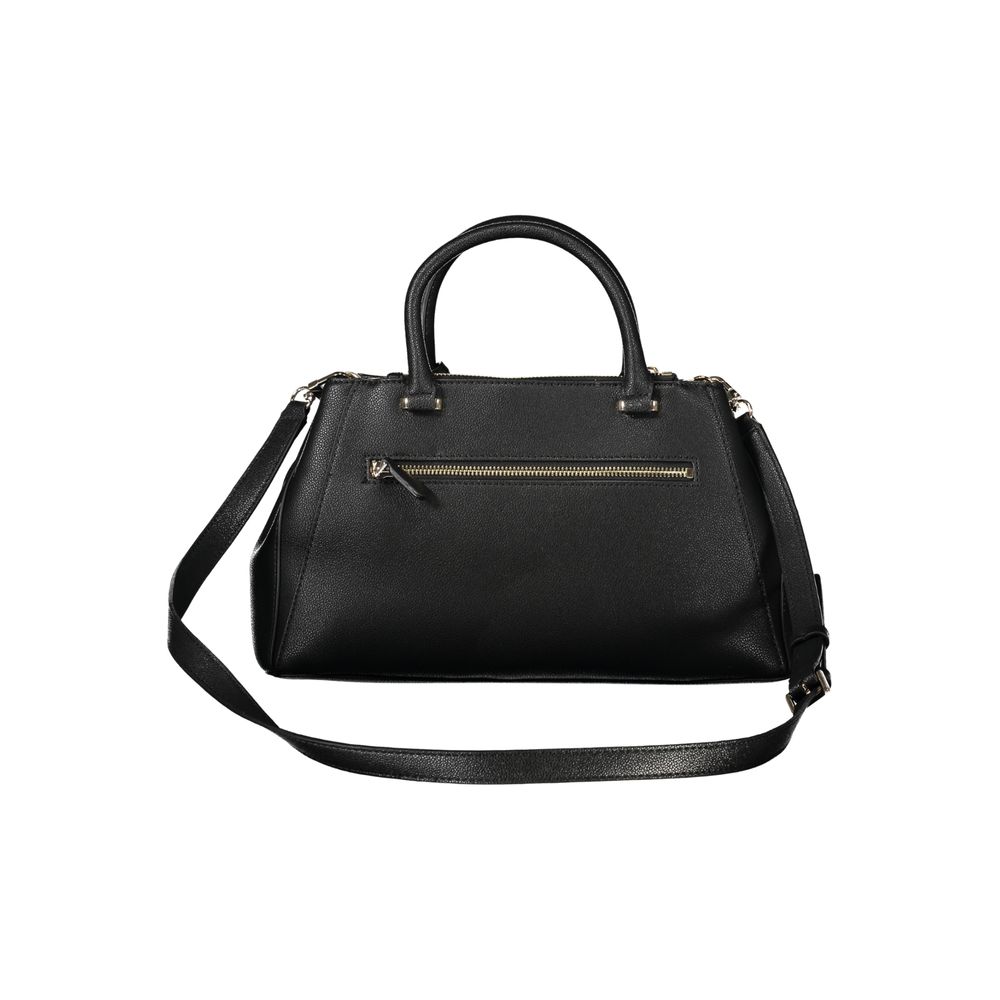 Guess Jeans Black Polyethylene Handbag with ribbon, handles, adjustable strap, zip closure, and protective feet.