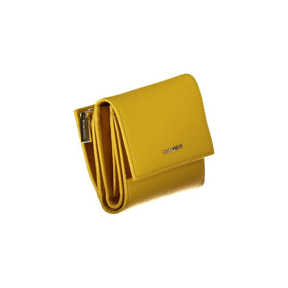 Coccinelle Yellow Leather Wallet with metallic sheen, 3 compartments, card slots, external coin pocket, zip and automatic closure