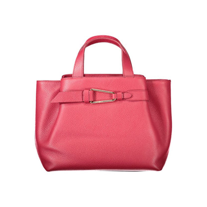 Coccinelle Red Leather Handbag with adjustable strap, 2 handles, zip closure, external pockets, and logo detail.