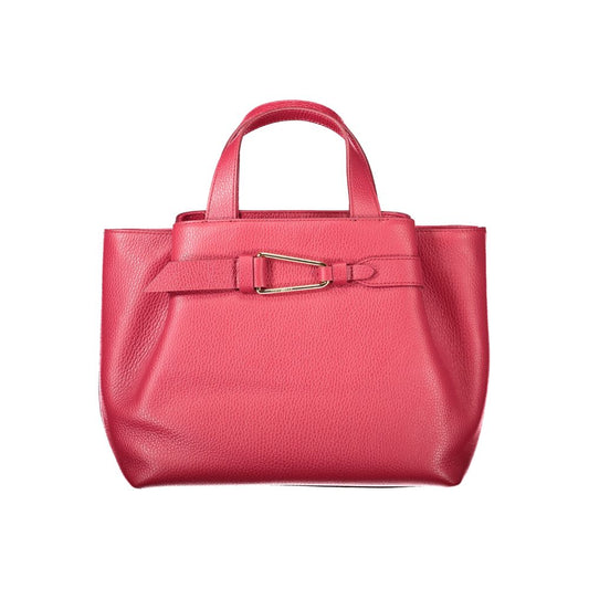 Coccinelle Red Leather Handbag with adjustable strap, 2 handles, zip closure, external pockets, and logo detail.