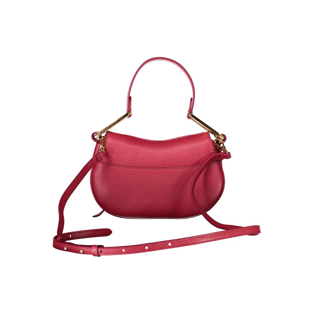 Coccinelle Red Leather Handbag with soft bag design, single handle, adjustable removable strap, internal pocket, and twist closure.