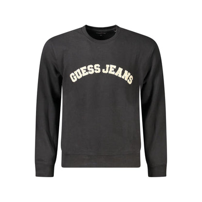 Guess Jeans Black Cotton Men Sweater, sleek slim fit long sleeve design with logo, classic crew neck, brushed texture.
