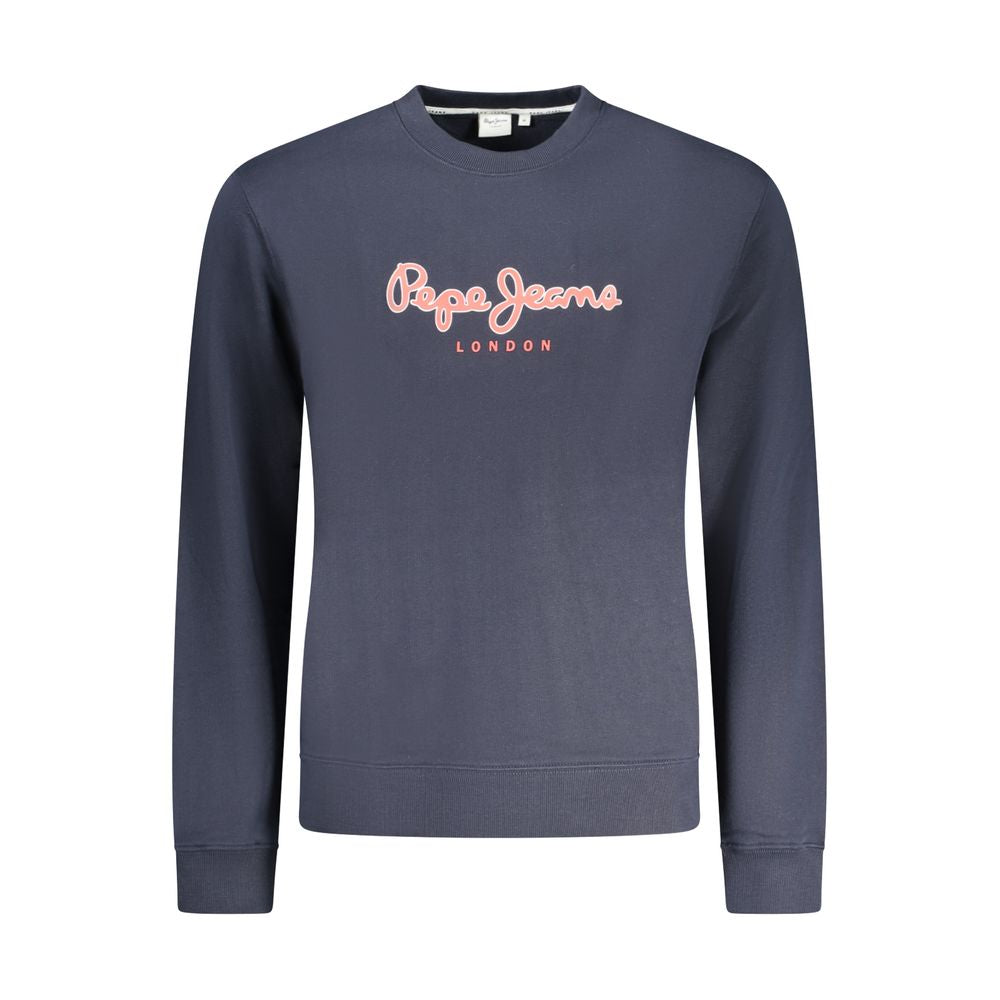 Alt Tag: Pepe Jeans Blue Cotton Men Sweater with logo, long sleeves, crew neck, and bold design.