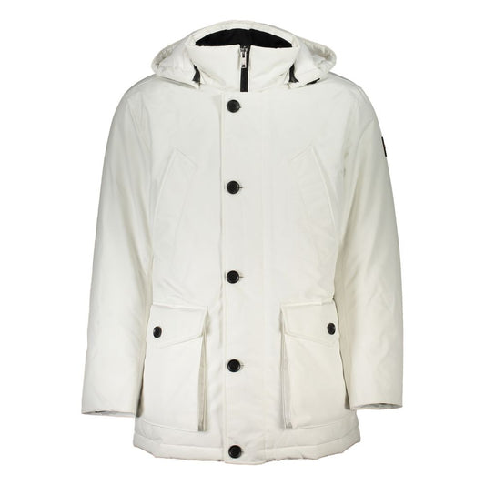 Hugo Boss White Polyamide Men's Jacket with removable hood and pockets