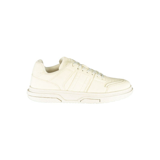 Tommy Hilfiger White Polyester Sneaker with laces, contrast details, and logo design, sports footwear for casual and active wear.