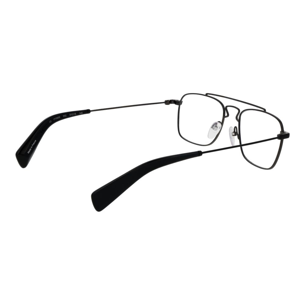 Alt Tag: Yohji Yamamoto Black Men Glasses Frame, aviator style, black full-rim metal frame with demo lenses, size 51-18-145