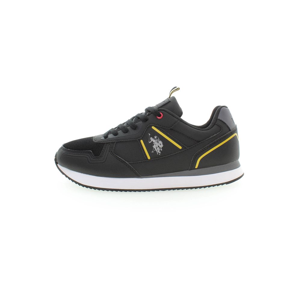 U.S. POLO ASSN. Black Polyester Sneaker with logo and contrasting details, sports shoe with laces.