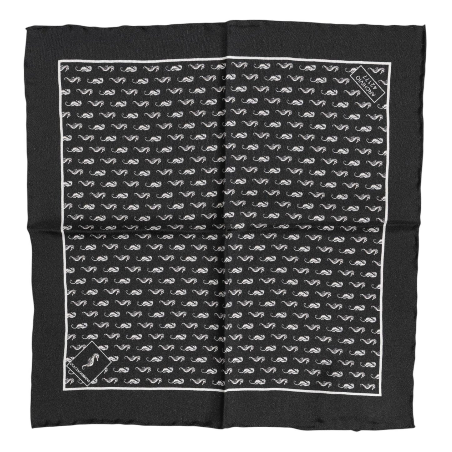 Dolce & Gabbana Black Sea Horse Silk Square Men Foulard Scarf