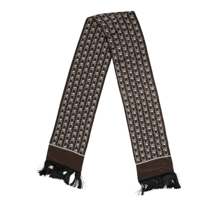 Dolce & Gabbana Brown Skulls Print Fringes Men Foulard Scarf