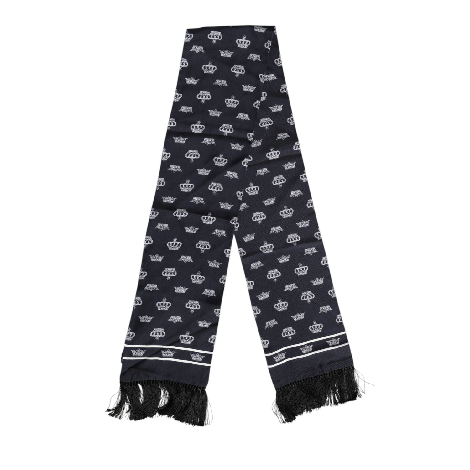 Dolce & Gabbana Black Silk Crown Fringes Men Foulard Scarf