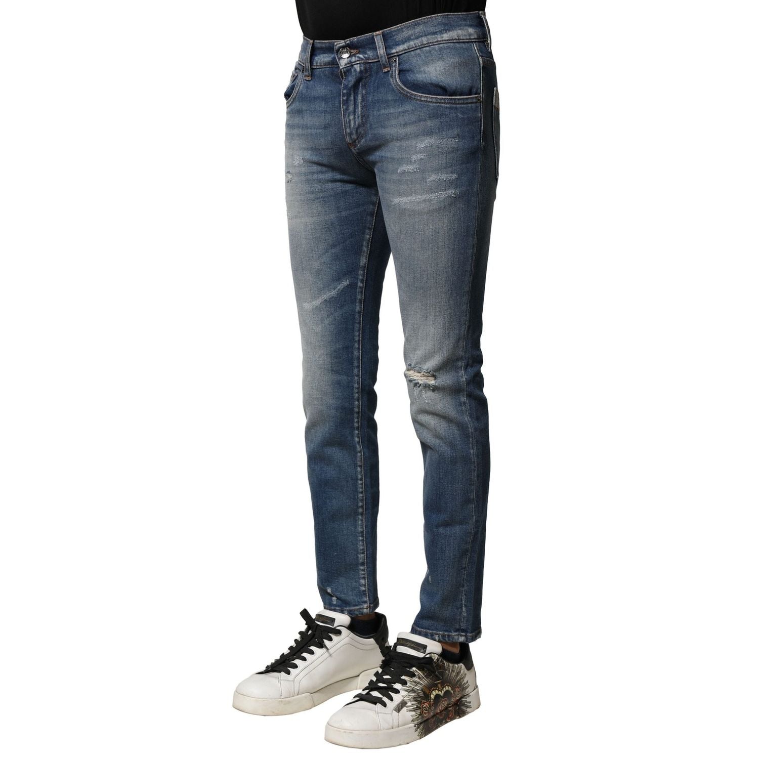 Dolce & Gabbana Blue Washed Cotton Slim Fit Men Denim Jeans
