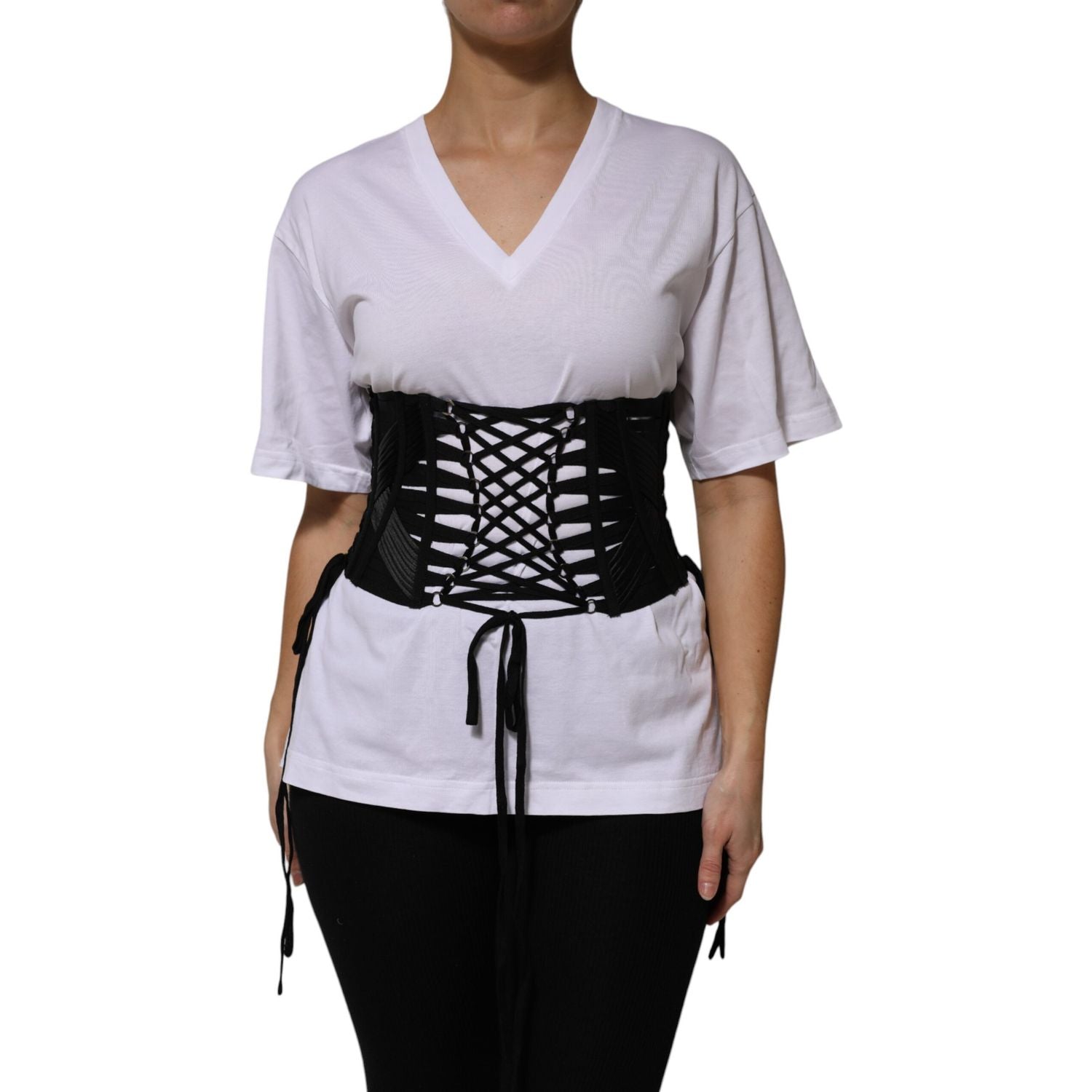 Dolce & Gabbana Black Cotton Waist LaceUp Strap Corset Belt