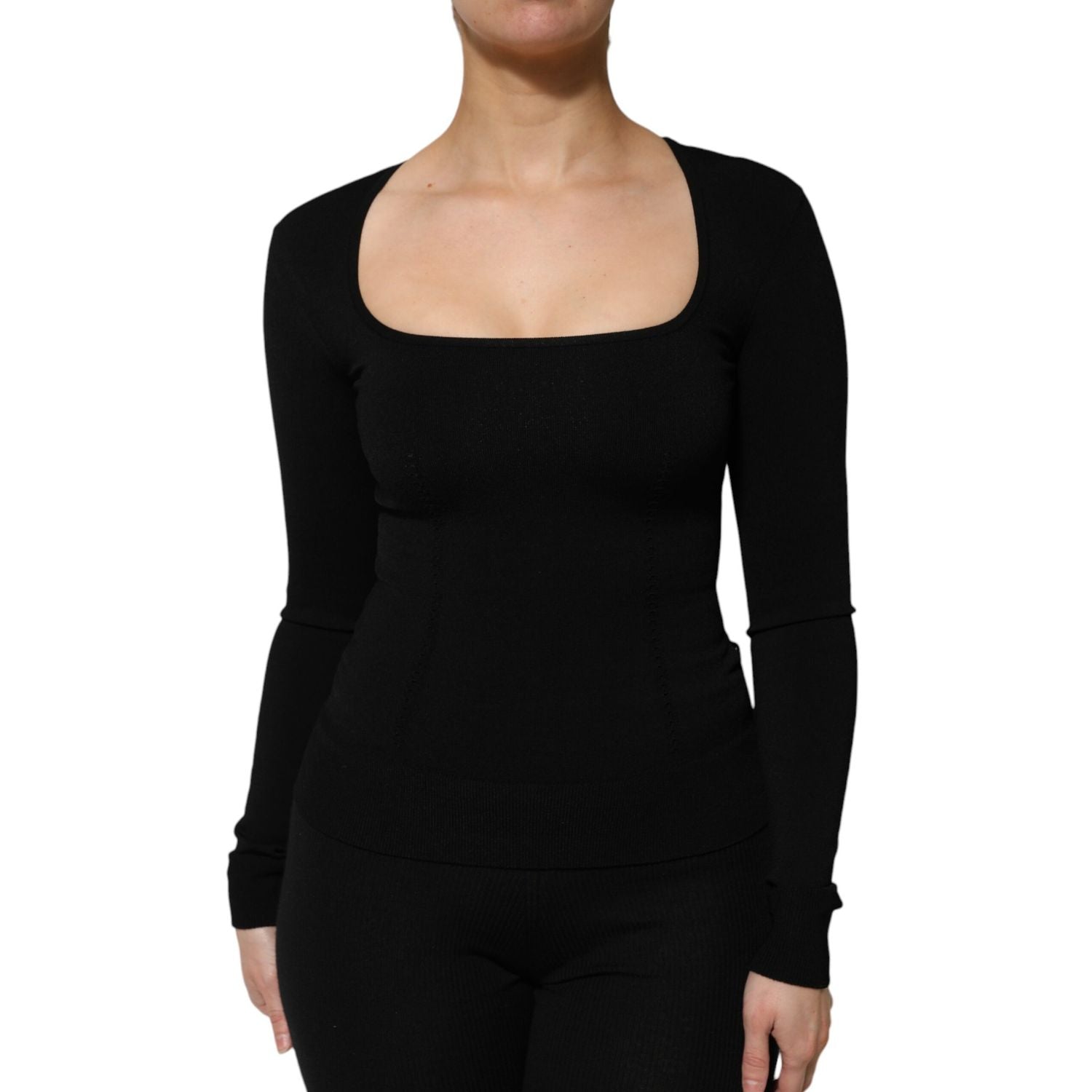 Dolce & Gabbana Black Square Neck Long Sleeves Pullover Top