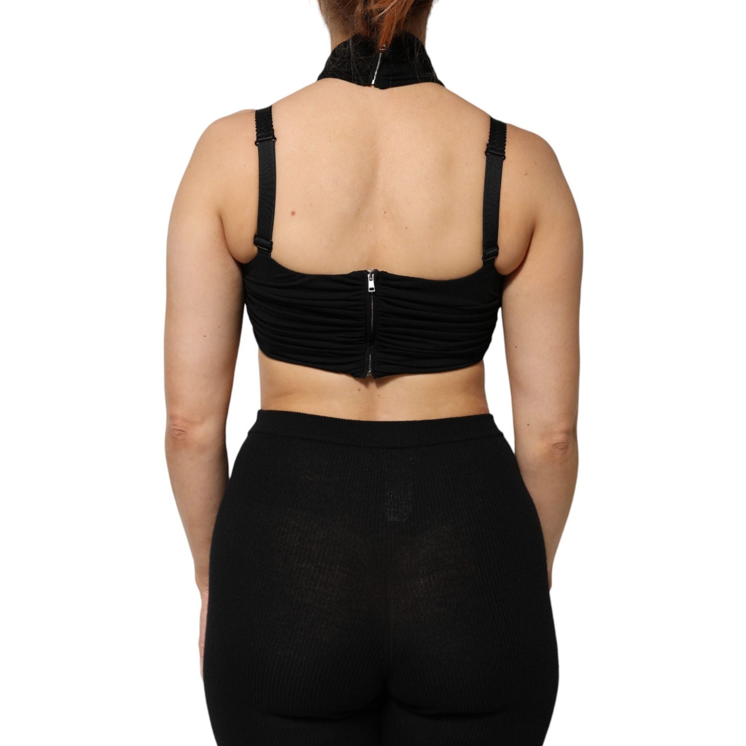 Dolce & Gabbana Black Cropped Viscose Halter Bustier Top