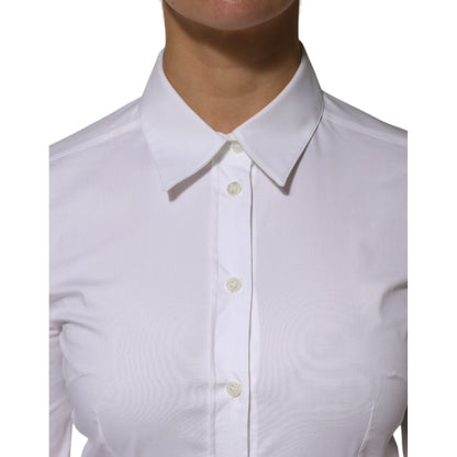 Dolce & Gabbana White Cotton Collared Long Sleeves Shirt Top
